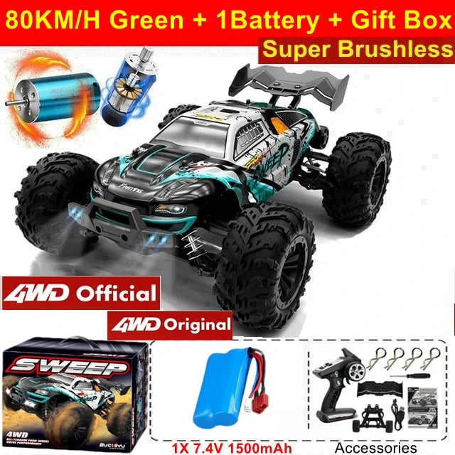 4WD Ferngesteuertes Auto Offroad 4x4 RC High Speed ​​Buggy Truck Super Brushless 50 oder 80KM/H Schnelles Drift Racing Spielzeug Kinder Erwachsene