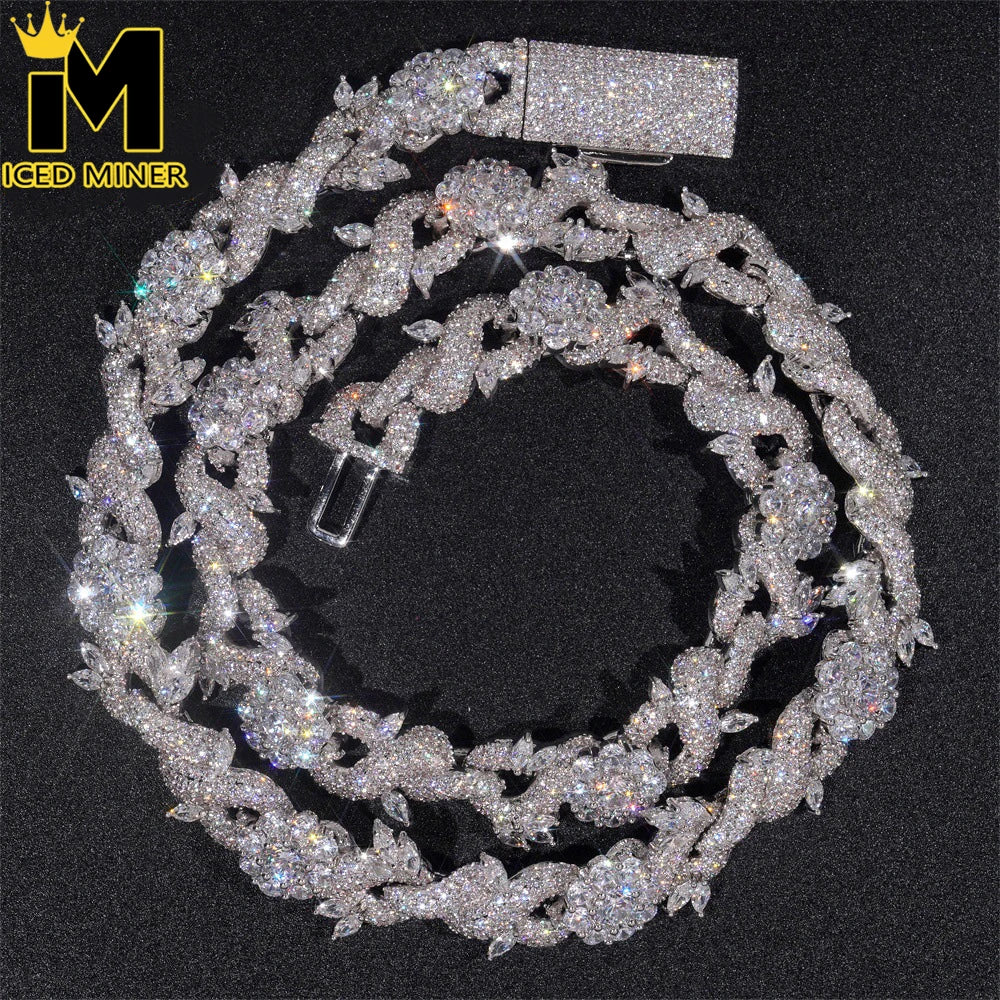 13mm 5A Zircon Thorn Flower Necklace Iced Out Link Cuban Bling Necklace For Men And Women Fashion Hip Hop Jewelry Drop Shipping