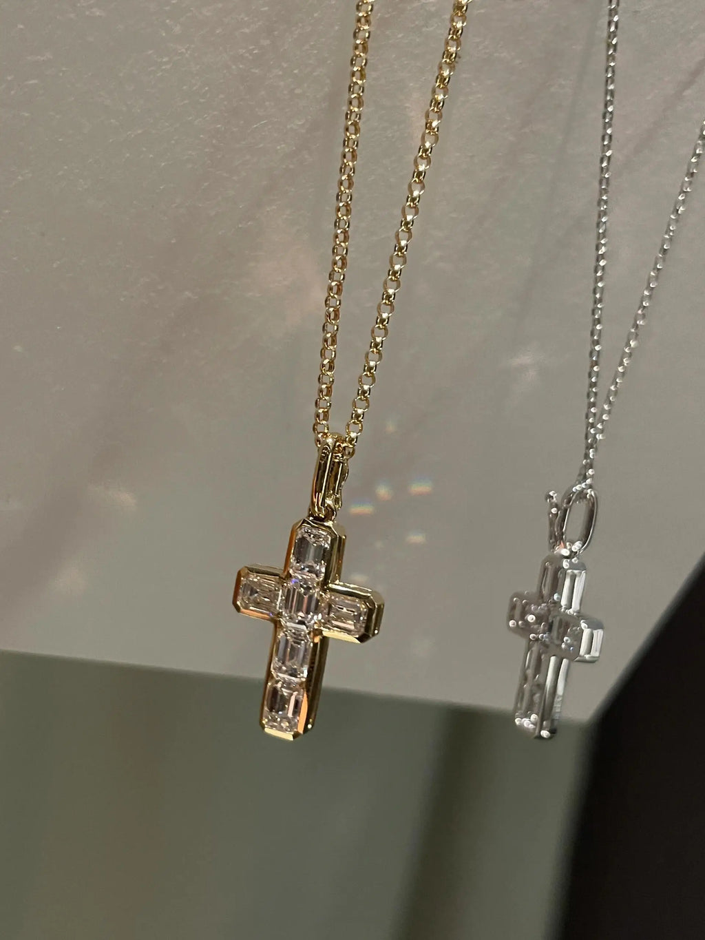 18K Solid Real Gold Lab Grow Diamond Necklace 6 stone emerald 2CT Round Cross Pendant IGI Diamond CVD/HPHT Custom 14K gold