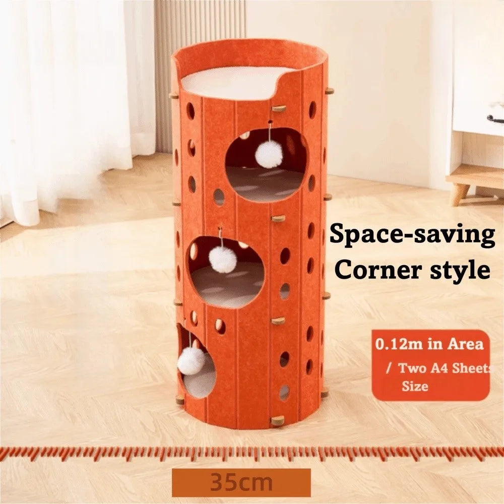 2 Floors/3 Floors Cat Scratching Post House Tree Hole Japanese Style Cat Bed All-in-one Durable Cat Condo