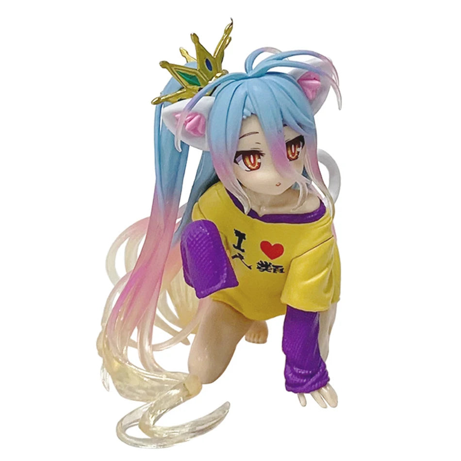 10cm In Stock Anime No Game No Life: Zero Shiro Desktop Cute Figure White To Cat Ear T-Shirt Model Toy Figures Ornaments Gifts