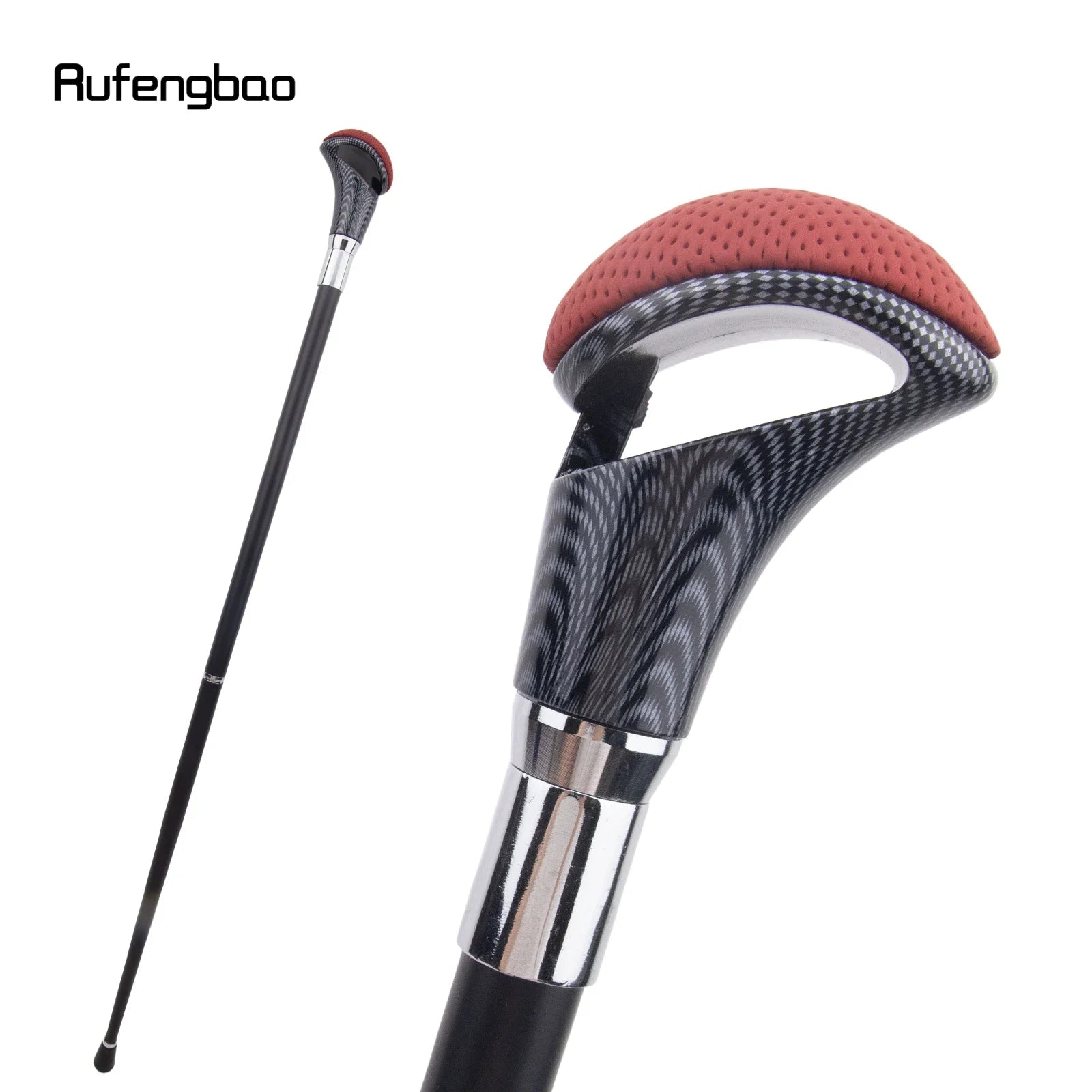Rot Schwarz Leder Silber Spazierstock Mode Dekorativer Gehstock Gentleman Eleganter Cosplay Spazierstock Crosier 94cm