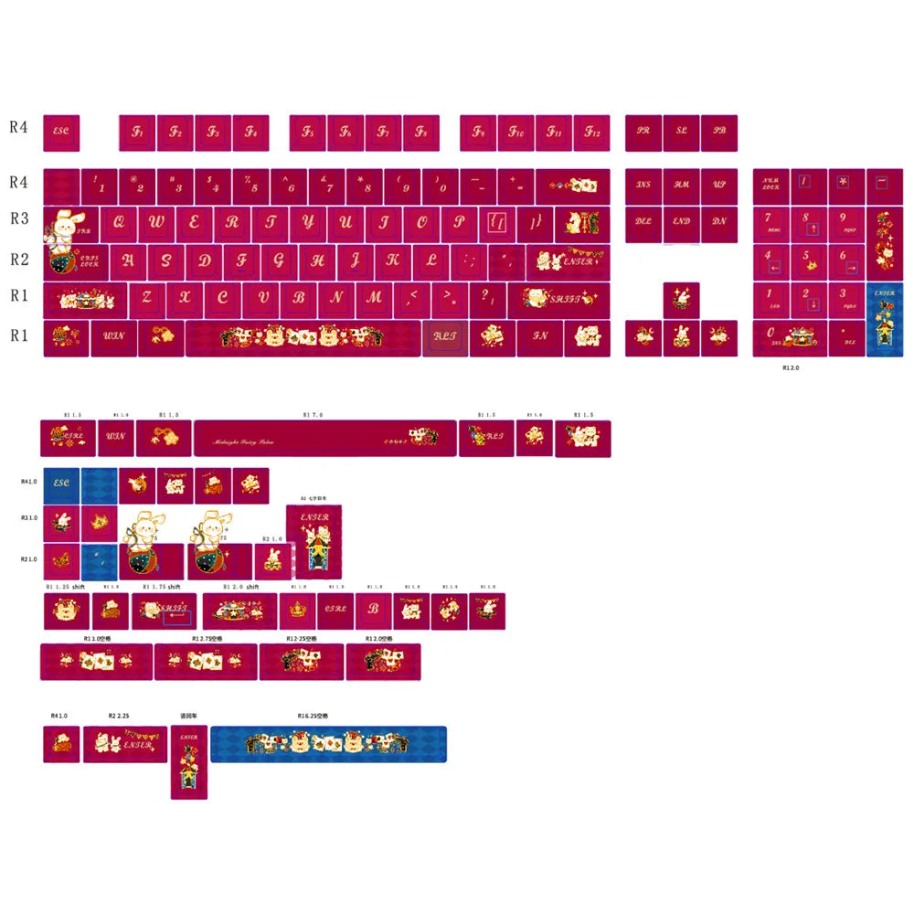 Midnight Fairy Tale PBT Keycap Cherry Profile 5 Side DYE SUB 140 Keys Red Theme For RK68 RK84 RK87 RK104 Mechanical Keyboard