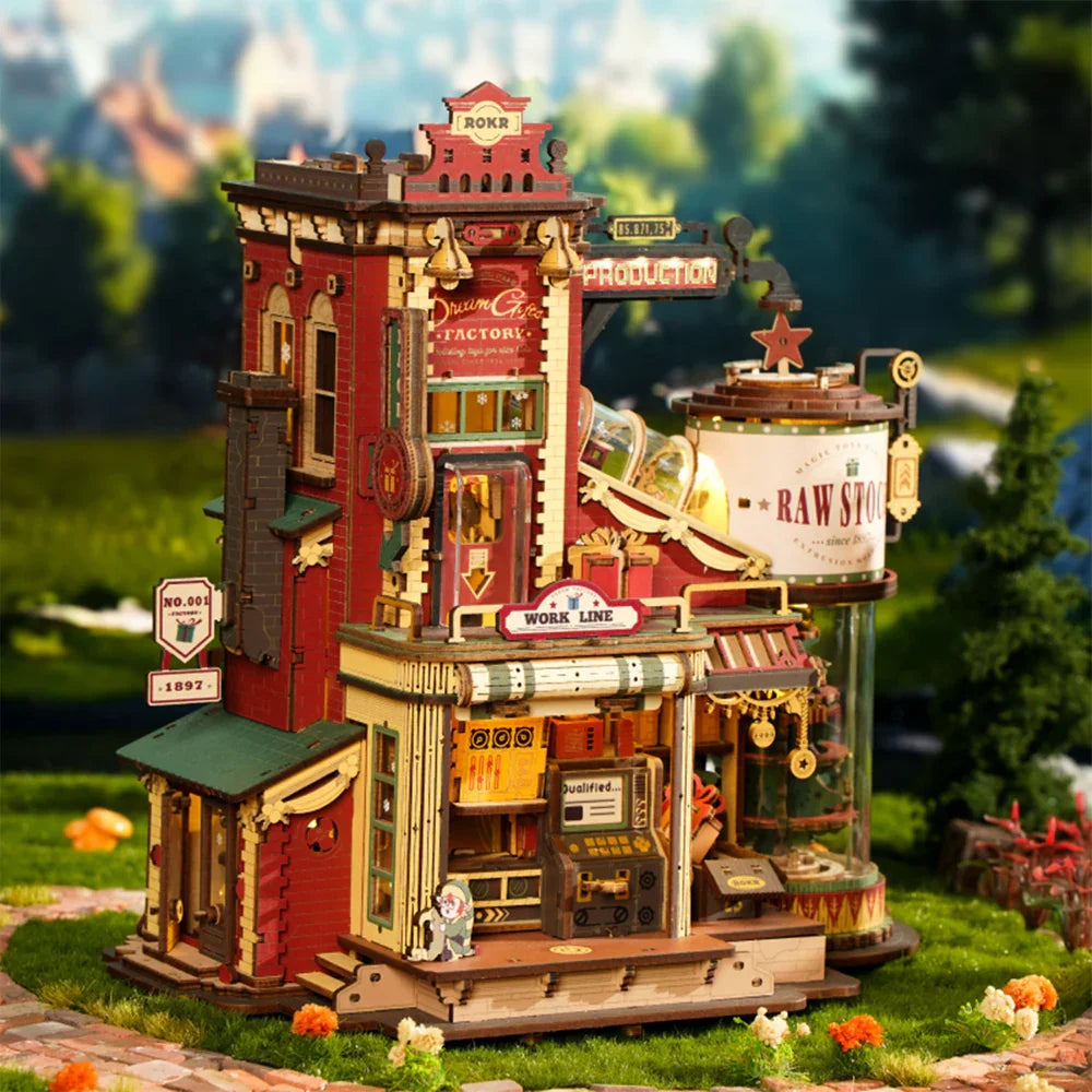 Robotime Rokr Dream Gift Factory 3D-Holzpuzzles, Holzspieluhr, Weihnachts-Holzmodellbausätze, Bauen Sie die besten Geschenke für Kinder und Erwachsene