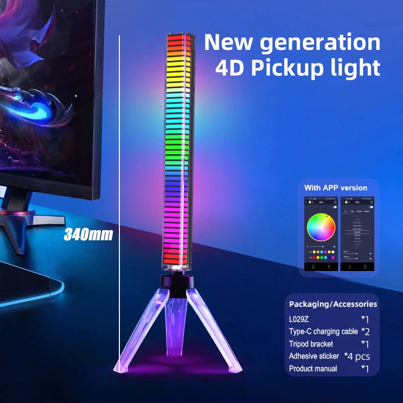 RGB Sound Pickup Lamp LED Atmosphere Lights Music Rhythm Light Muticolor Music Sync for Party Esports Room Automobile Decoration