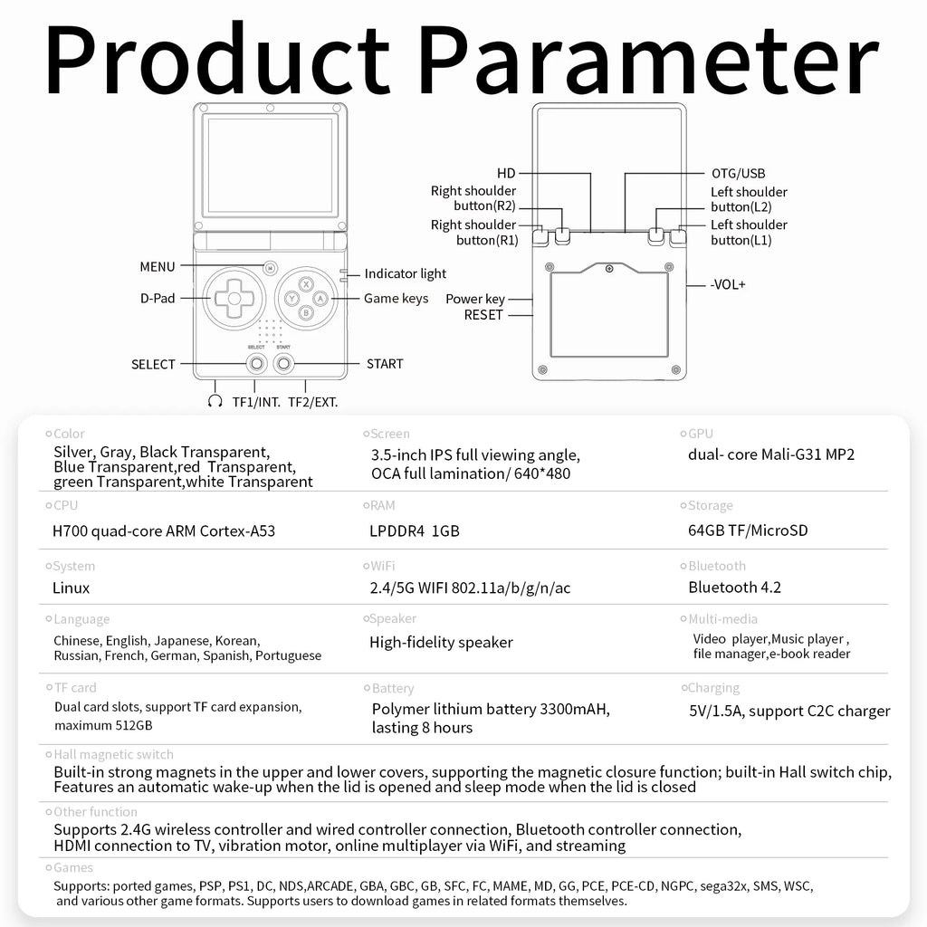 ANBERNIC NEW RG35XXSP Flip Handheld Game Console 3.5 Inch IPS Clamshell Video Gaming Console 64 Bit Linux System 64G Online Play