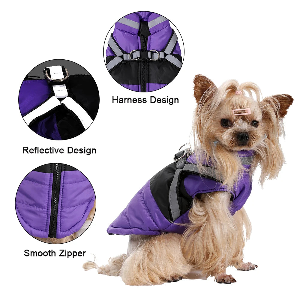Hundejacke, wasserdichte Winter-Haustierkleidung mit Geschirr für kleine und mittelgroße Hunde, Katzen, Welpenmantel, reflektierende Kleidung für Französische Bulldoggen