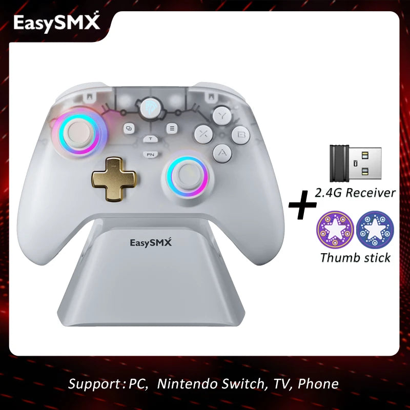 EasySMX D05 Wireless Gaming Controller Gamepad for PC/Switch/TV/Phone with Charging Dock RGB Hall Effect Joysticks Triggers