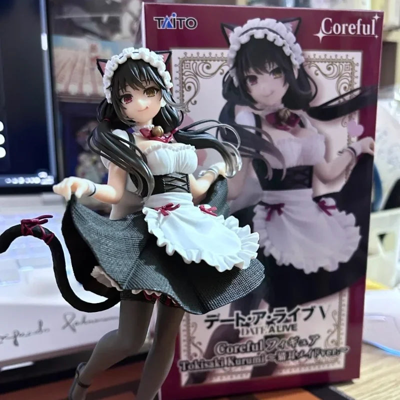 Original Taito Coreful Date A Live Kurumi Tokisaki Anime Crazy Three Cat Ear Maid Actionfigur Date Battle Scene Geburtstagsgeschenk