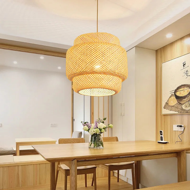 Hand Knitted Chinese Style Bamboo Pendant Lamp Weaving Hanging Lamp Restaurant Chandeliers Home Decor Lighting Fixture AC85-260V