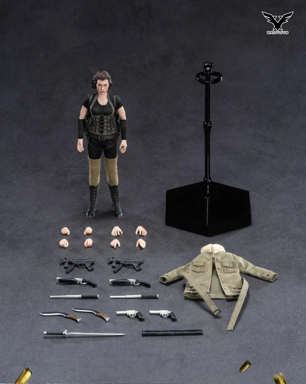 BROTOYS LR004 Women Soldier Charactor Toys Alice Player Residents of the Full Evil Set Moveable Action Figure with Platform 1/12