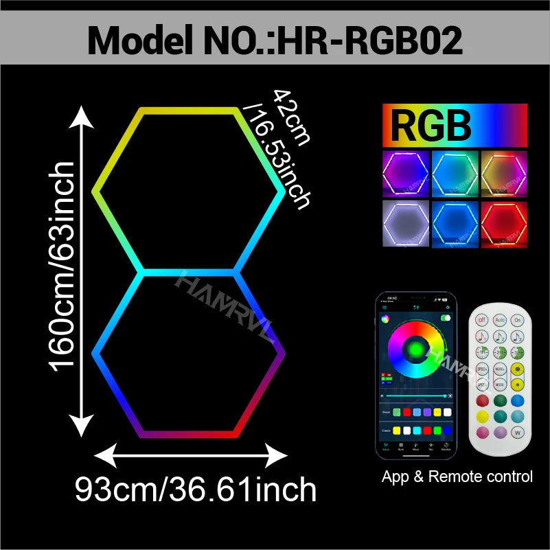 RGB Hexagon LED Lighting Colorful Change Dimming Deco Light for Car Garage Gym Party Club Stage Gaming Sound pickup Wall Ceiling
