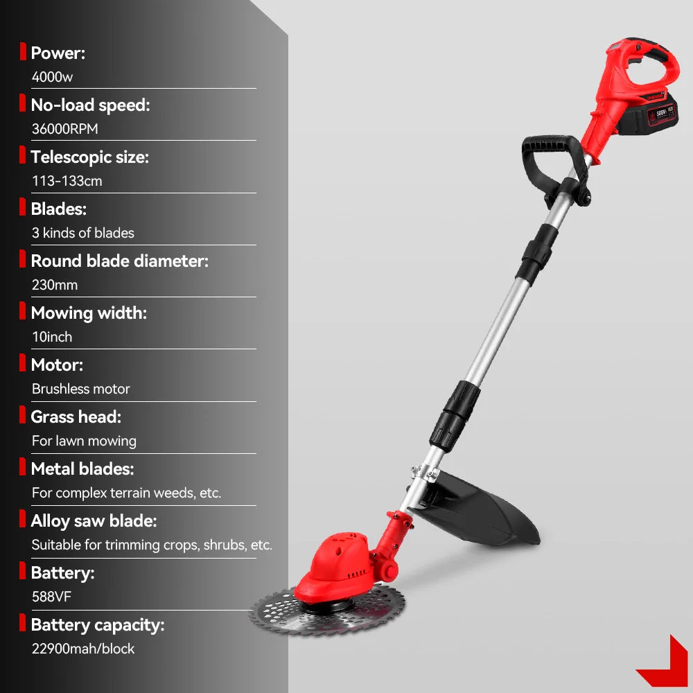 ONEVAN Cordless Brushless Electric Lawn Mower 10" Grass Trimmer Foldable Adjustable Garden Cutter Tool For Makita Battery Pin