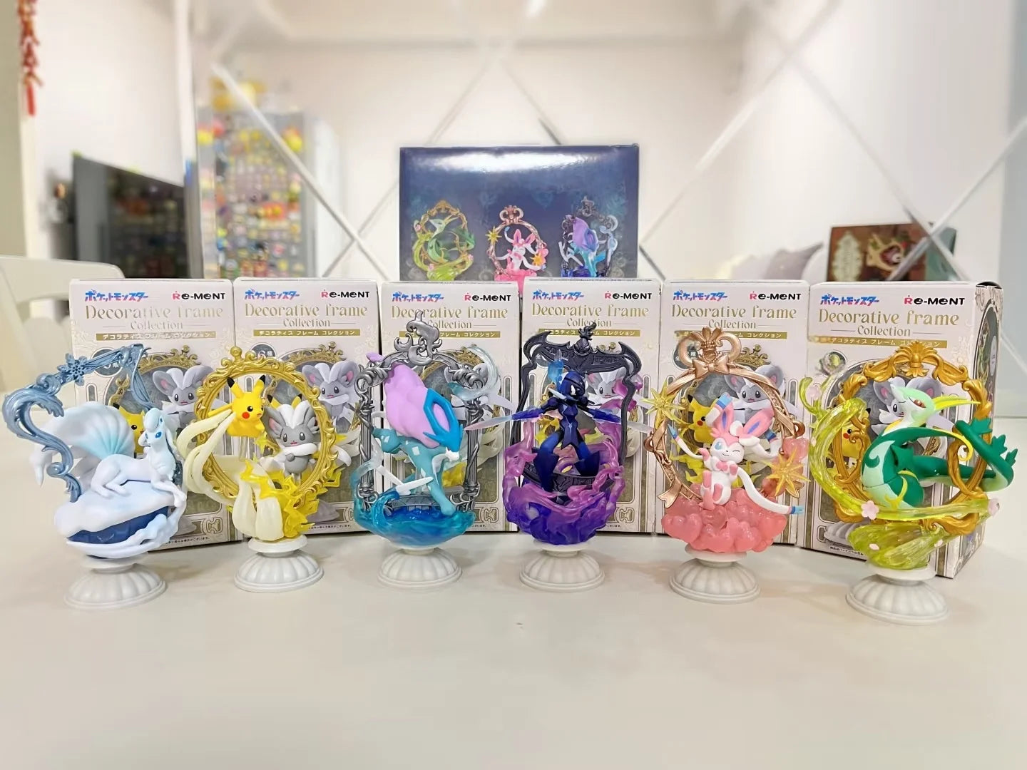 Re-Ment Pokemon Figures Decorative Frame Collection Alolan Ninetales Ceruledge Serperior Pikachu Suicune Sylveon PVC Model Toys