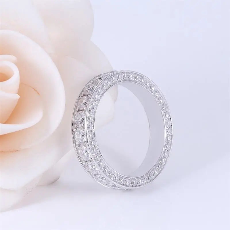 Custom Real Solid 18K White Gold Eternity Rings Men Engagement Anniversary Wedding Rings Round Moissanite Diamond Rings Women