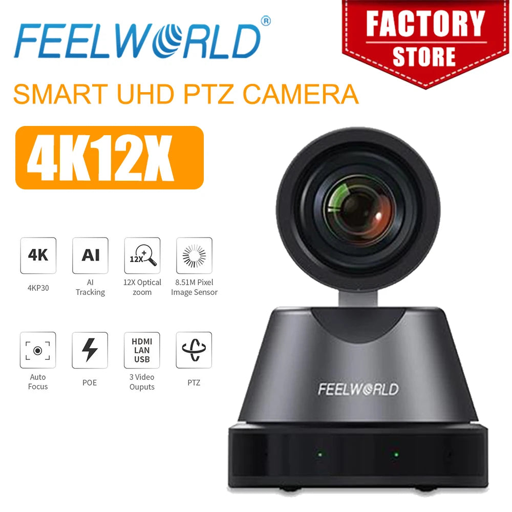 FEELWORLD 4K12X 4K PTZ-Kamera 12-fach optischer Zoom AI-Tracking HDMI USB IP-Fernbedienung