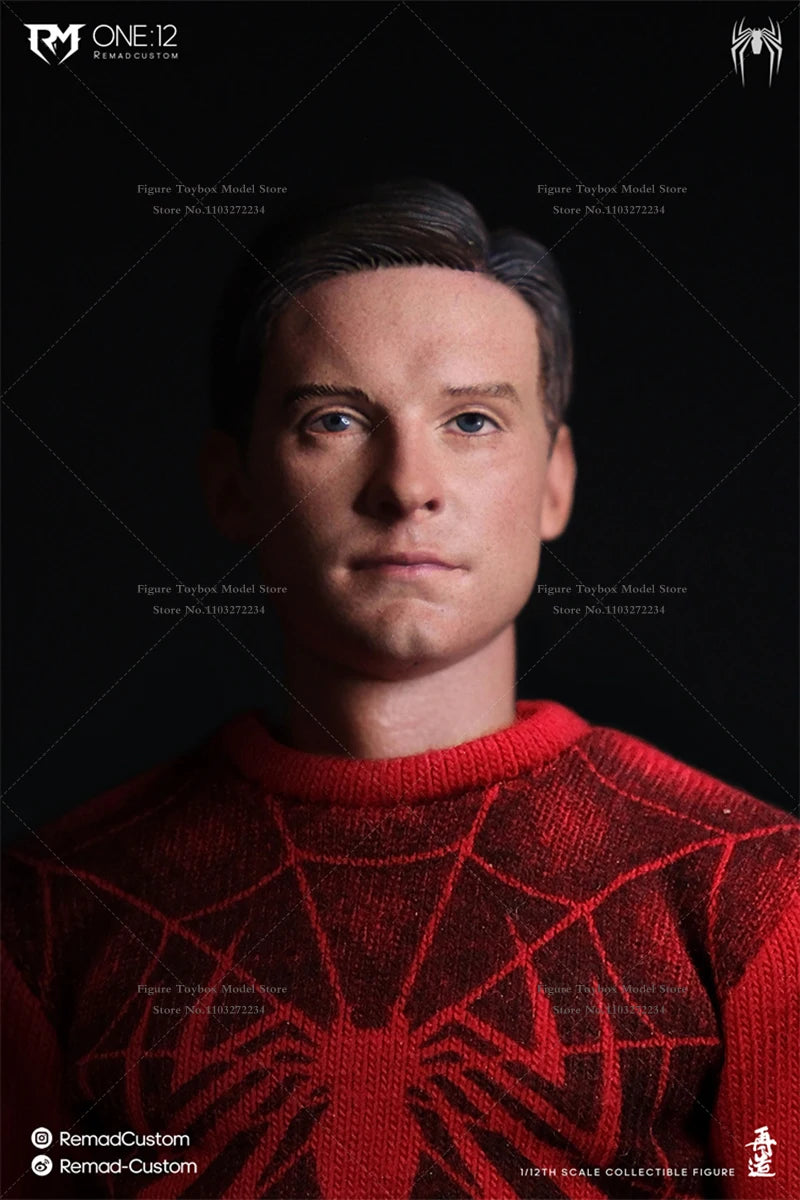 RemadCustom 1/12 Tobey Maguire Spider Print Cloth Wrestler Actionfigur Kampfmaske Kopfersatz 6" Männliches Soldatenspielzeug
