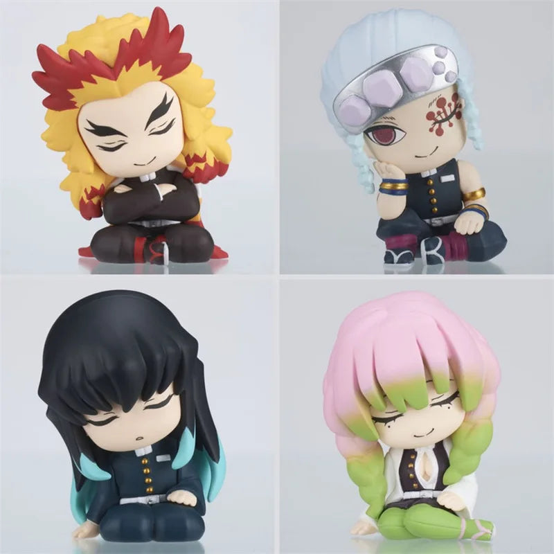 4pcs Demon Slayer Q Edition Sleep On Shoulders Hashibira Inosuke Agatsuma Zenitsu Kamado Tanjirou 2nd Bullet Ornament Toys Gifts