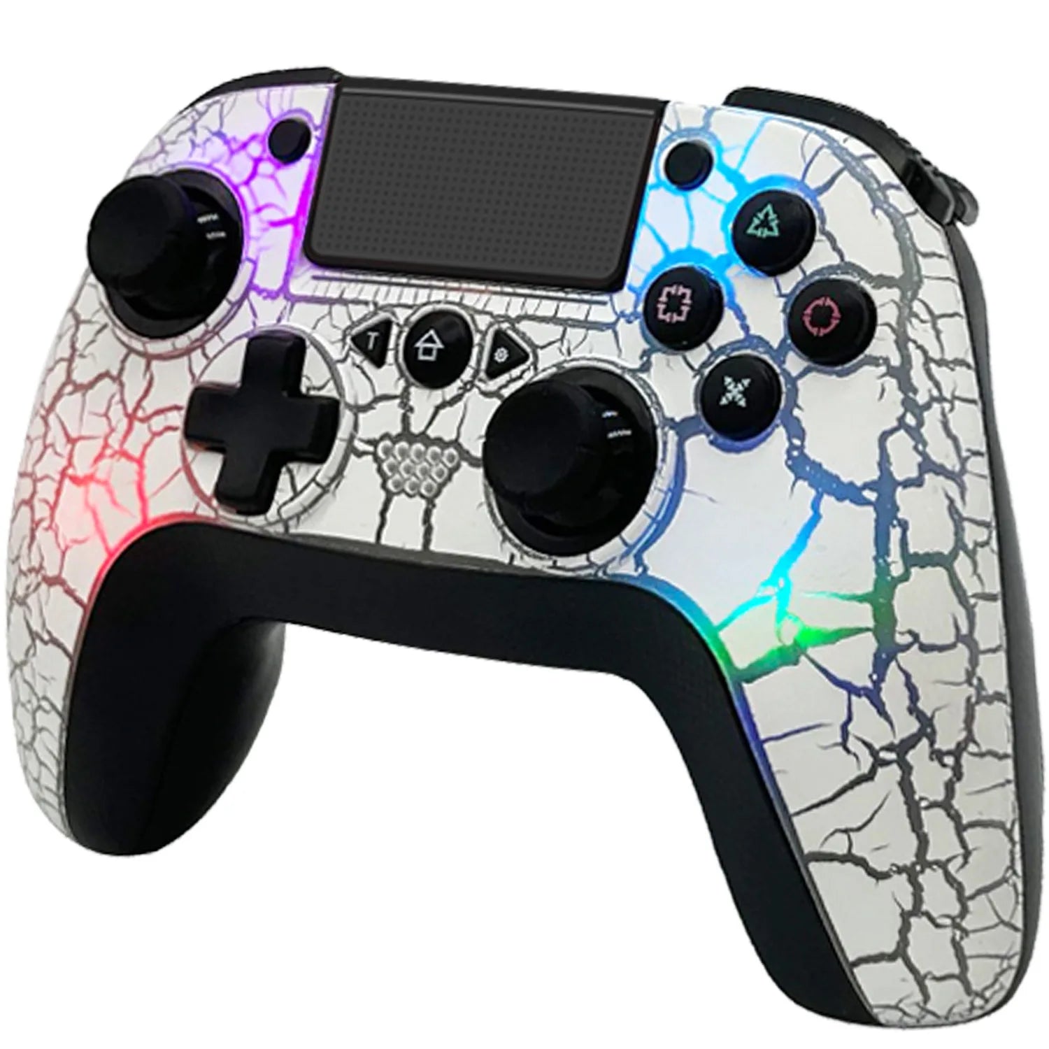 NEW Q600 Wireless Controller for PS4, Wireless Remote Gamepad with Unique Cracked Design/8 Adjustable LED Colors