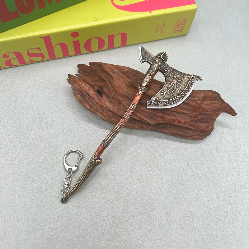 Mini Kratos Sword Key Chain Pendant For Men God of War 9cm Blades of Chaos Tiny Weapon Key Ring with Stand Accessories Keychain