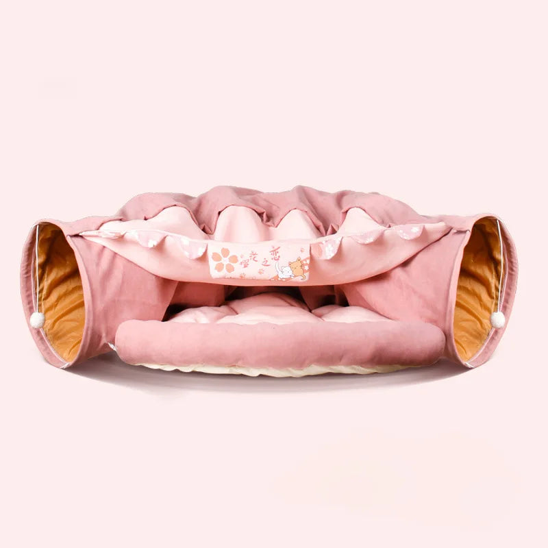 Cat Beds House 3 in 1 Round Funny Soft Warm Plush Cat Bed Cat Tunnel Toy for Small Dogs Basket Kittens Bed Mat Kennel Pet Nest