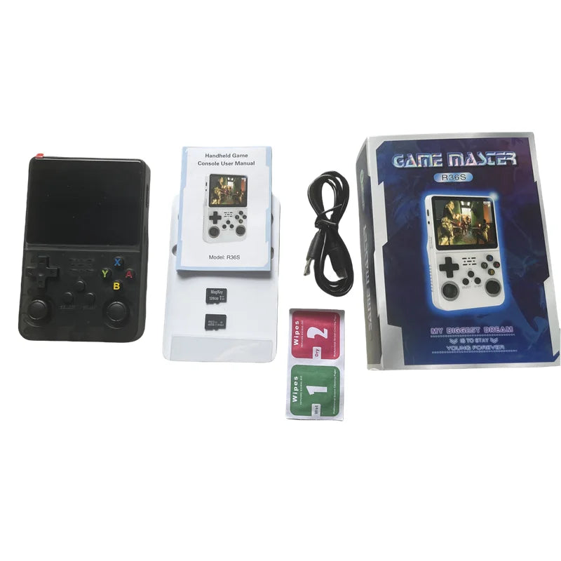Console R36s 128gb Retro Handheld Video Game Console 3.5inch for Kids Gift with Protective Case and r36s Screen Protecter