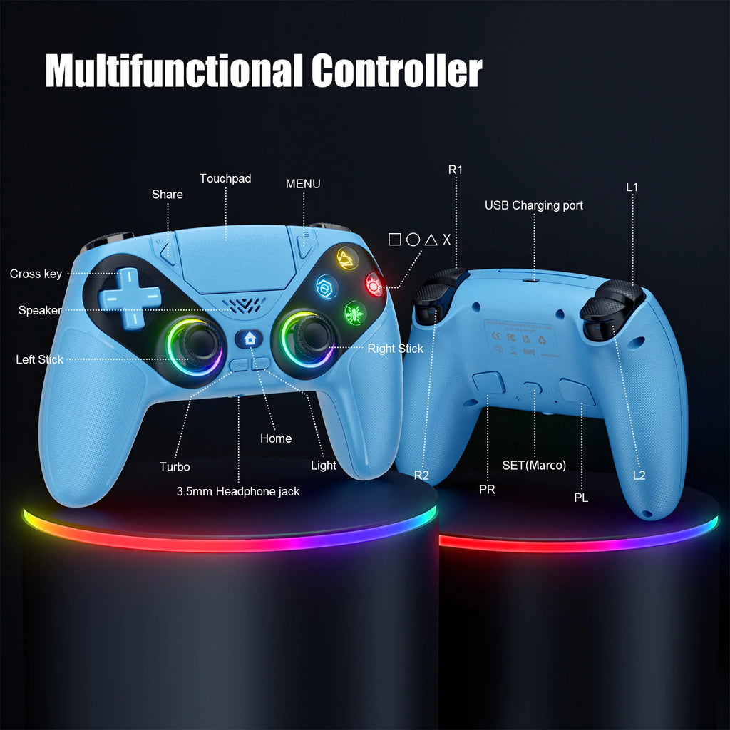 Gaming Controllers for PS5 Pro/Slim Gamepad Hall Effect Triggers RGB Controller Turbo Vibration Touch Programmable Button Handle