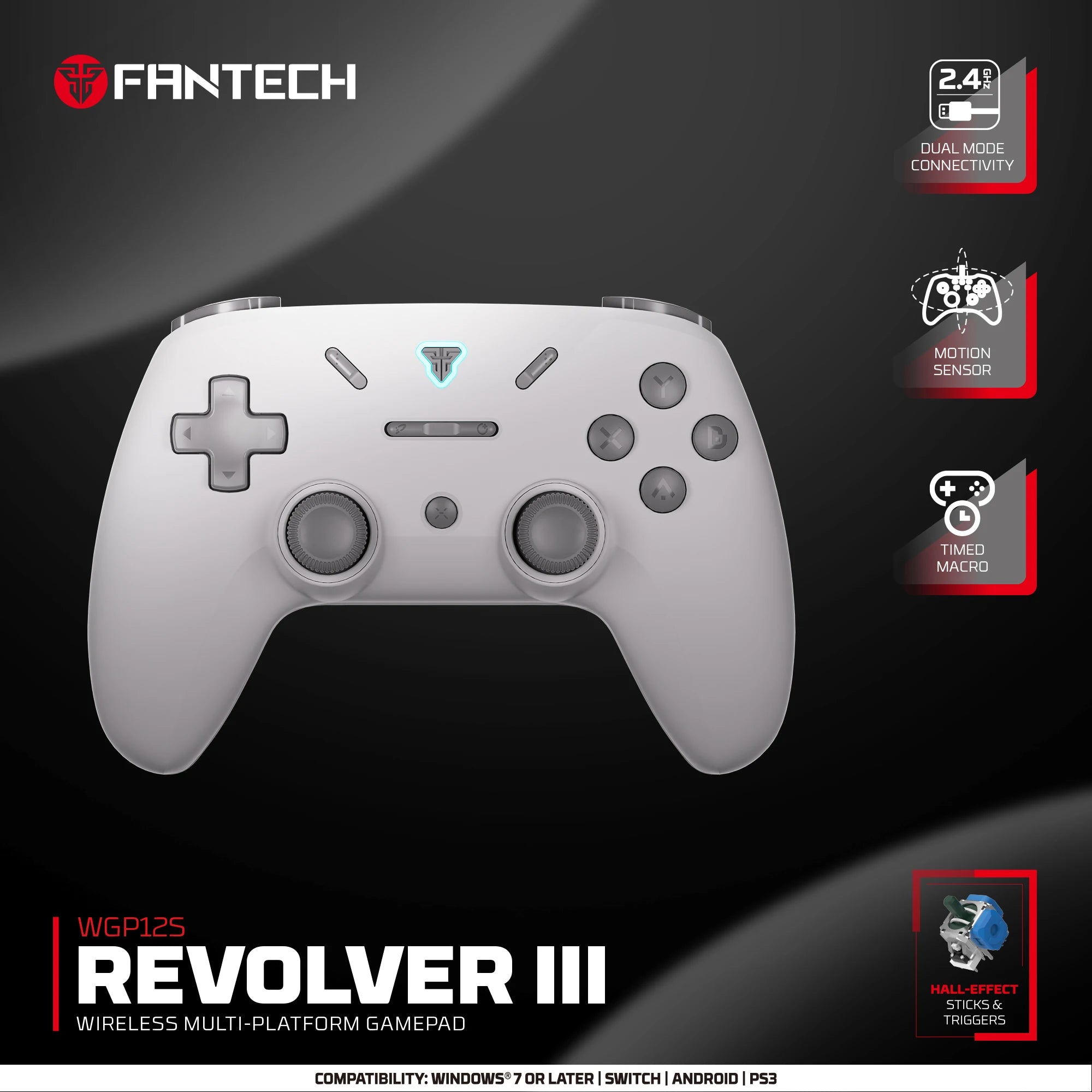 FANTECH REVOLVER III WGP12S Game Controller 1000hz Wireless Gamepad Hall-Effect Triggers Joystick Gyroscope Controller for ps4