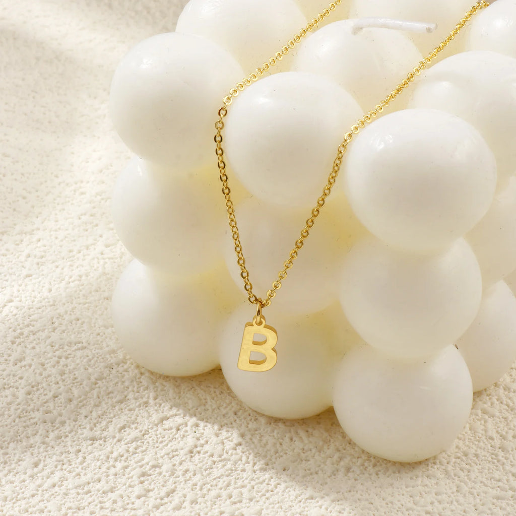 Brass " A-Z " Minimalist Capital Pendant Necklace 18K Real Gold Plated Alphabet Initial Letter Name Jewelry For Women Gift