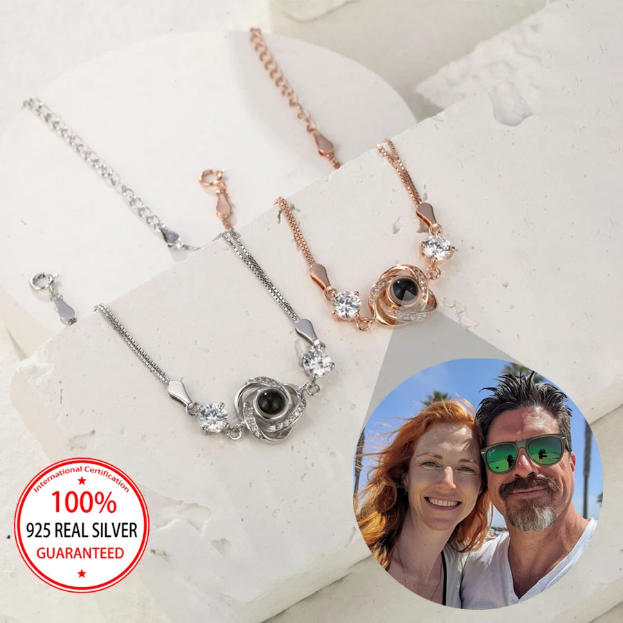 Armband mit Dreieck-Anhänger aus 925er Sterlingsilber mit individueller Farbbildprojektion, Valentinstagsgeschenk für die Freundin