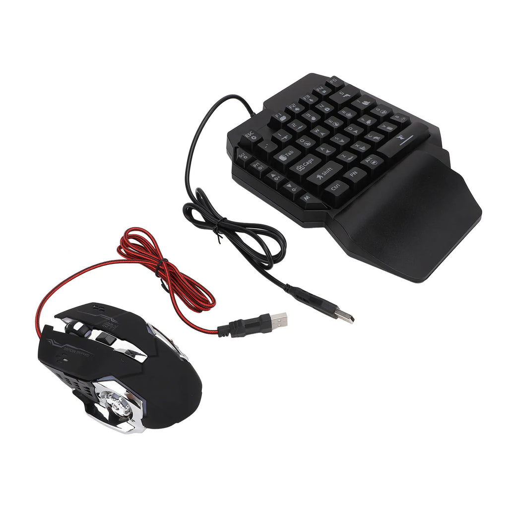 Gaming Keyboard Mouse Combo with Converter 4 in 1 Single Hand Mobile Game Keyboard Mouse Adapter Set with LED Backlight