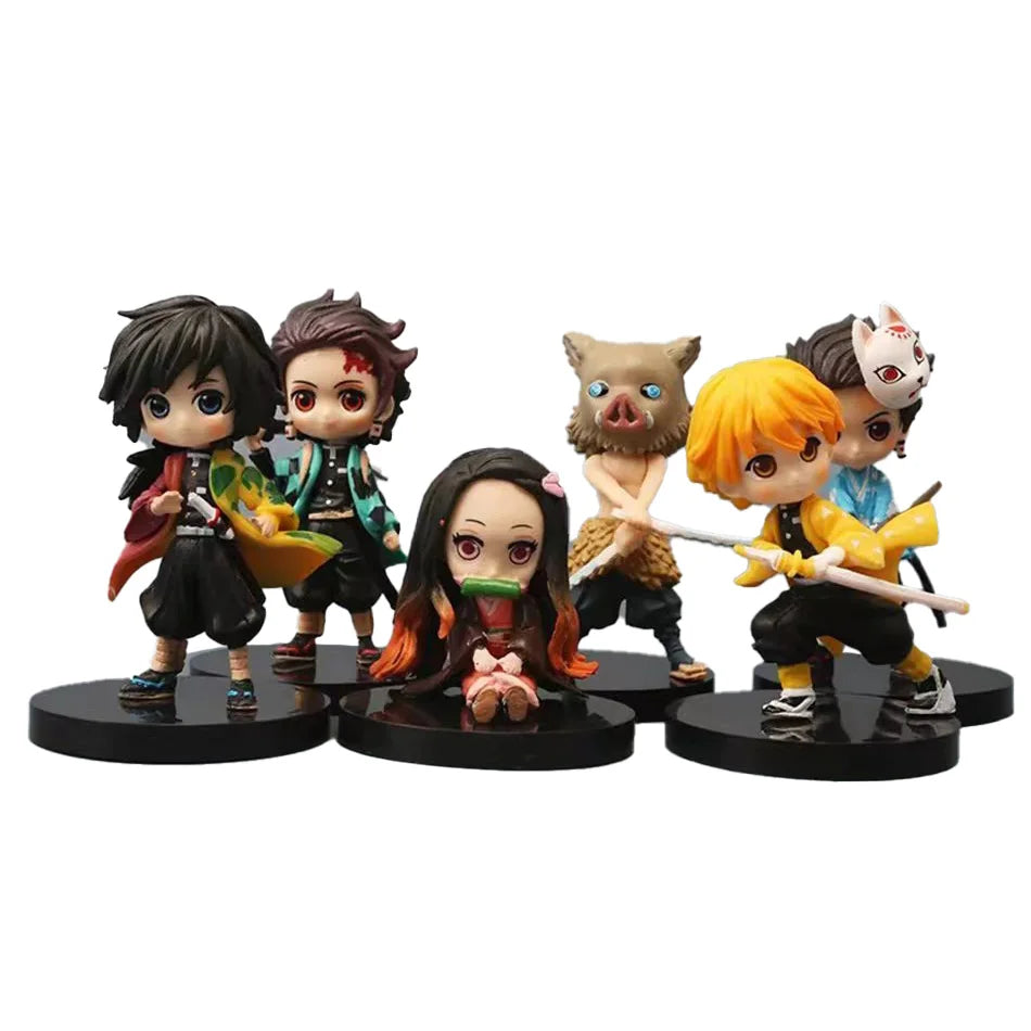 Q Posket Figure Wholesale Demon Slayer Mini Figurine 6pcs/12pcs/Sets Kimetsu No Yaiba Small PVC Dolls Desktop Decoration