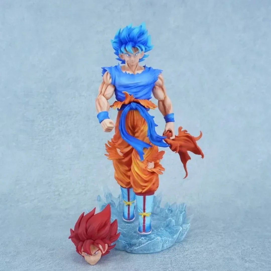 In Stock 35cm Dragon Ball Anime Figure Son Goku ‌Kakarotto Super Saiyan God blue two heads Figure PVC Collection Model Toy Gifts