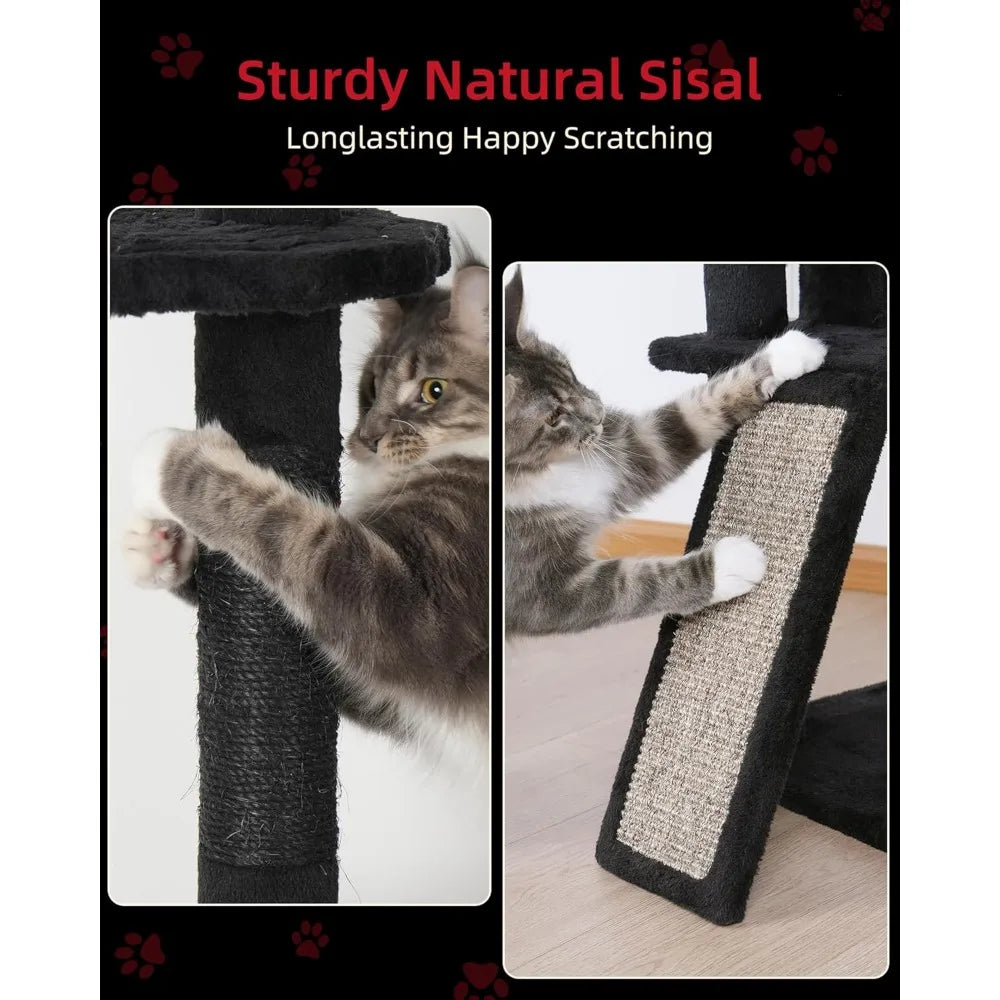 Gothic Floor to Ceiling Cat Tree for Large Cats, Large Perch Beds, Adjustable Halloween Tower [86''-108''=220-274CM], Corner Cli