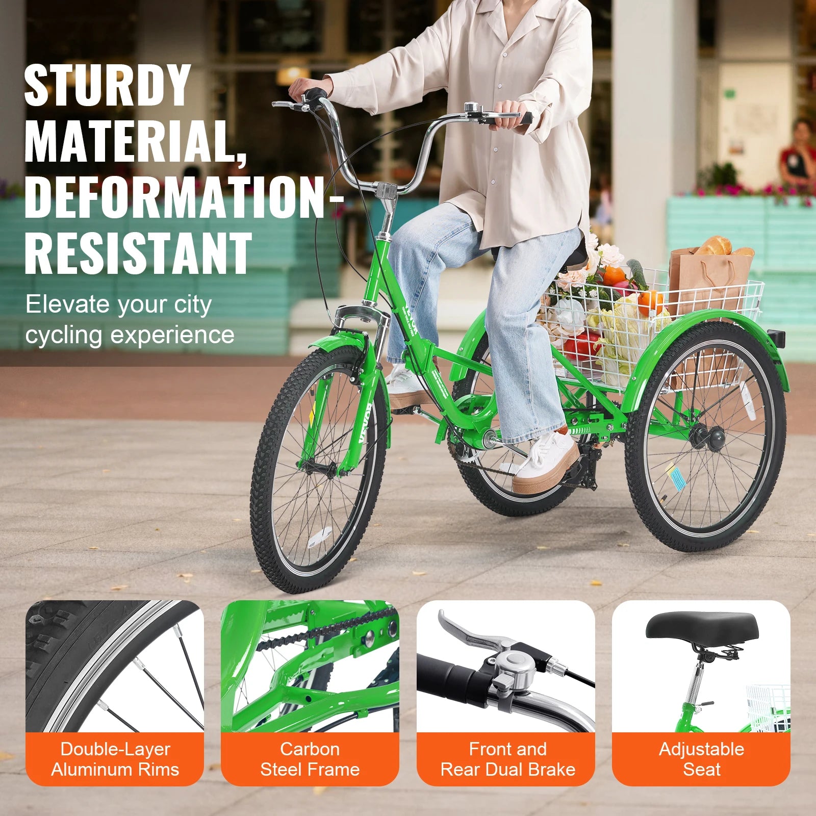 SucceBuy 20-26inch Folding Adult Tricycle 7 Speed Carbon Steel 3 Wheels with Basket Adjustable Seat Shopping Picnic For Seniors
