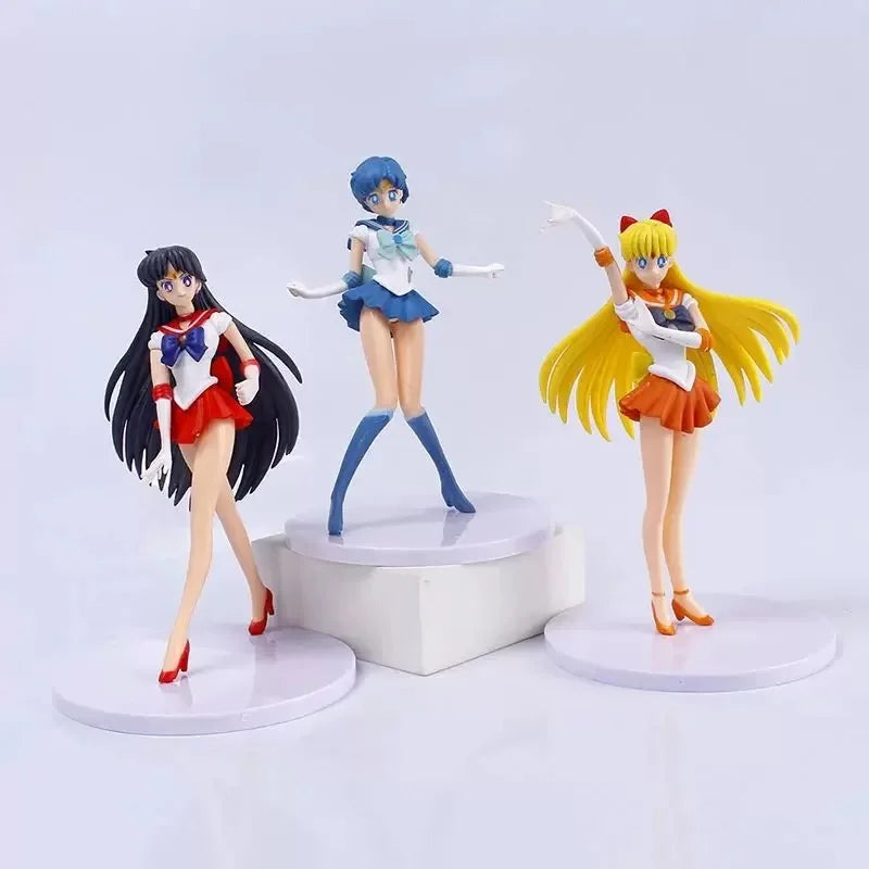 5pcs-Set Sailor Moon Action Figure Q Version Kawaii Sailor Mars Jupiter Mercury Venus  Model Toy Collection Doll Desktop Decor