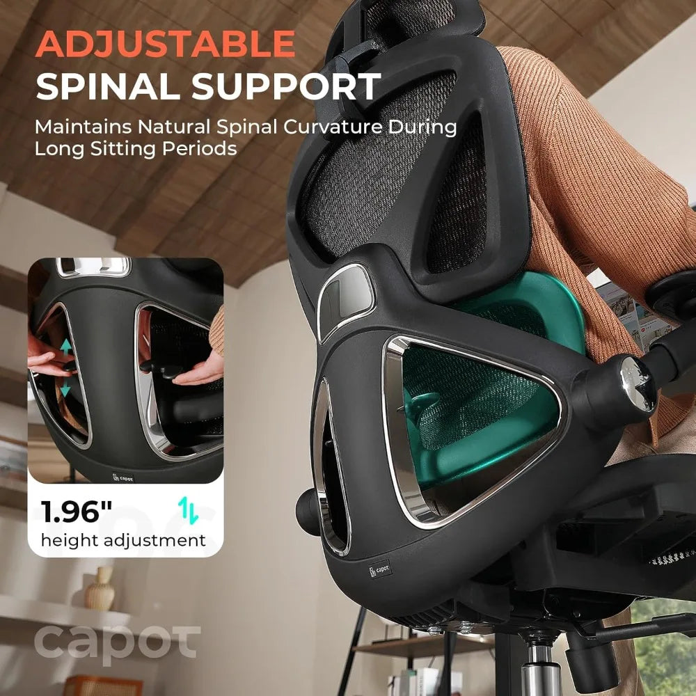 Ergonomischer Netz-Bürostuhl, verstellbarer Schreibtischstuhl mit hoher Rückenlehne und Lendenwirbelstütze (180 kg), 4D-Klapparme, 3-stufig neigbare Rückenlehne, 3D-Kopfstütze