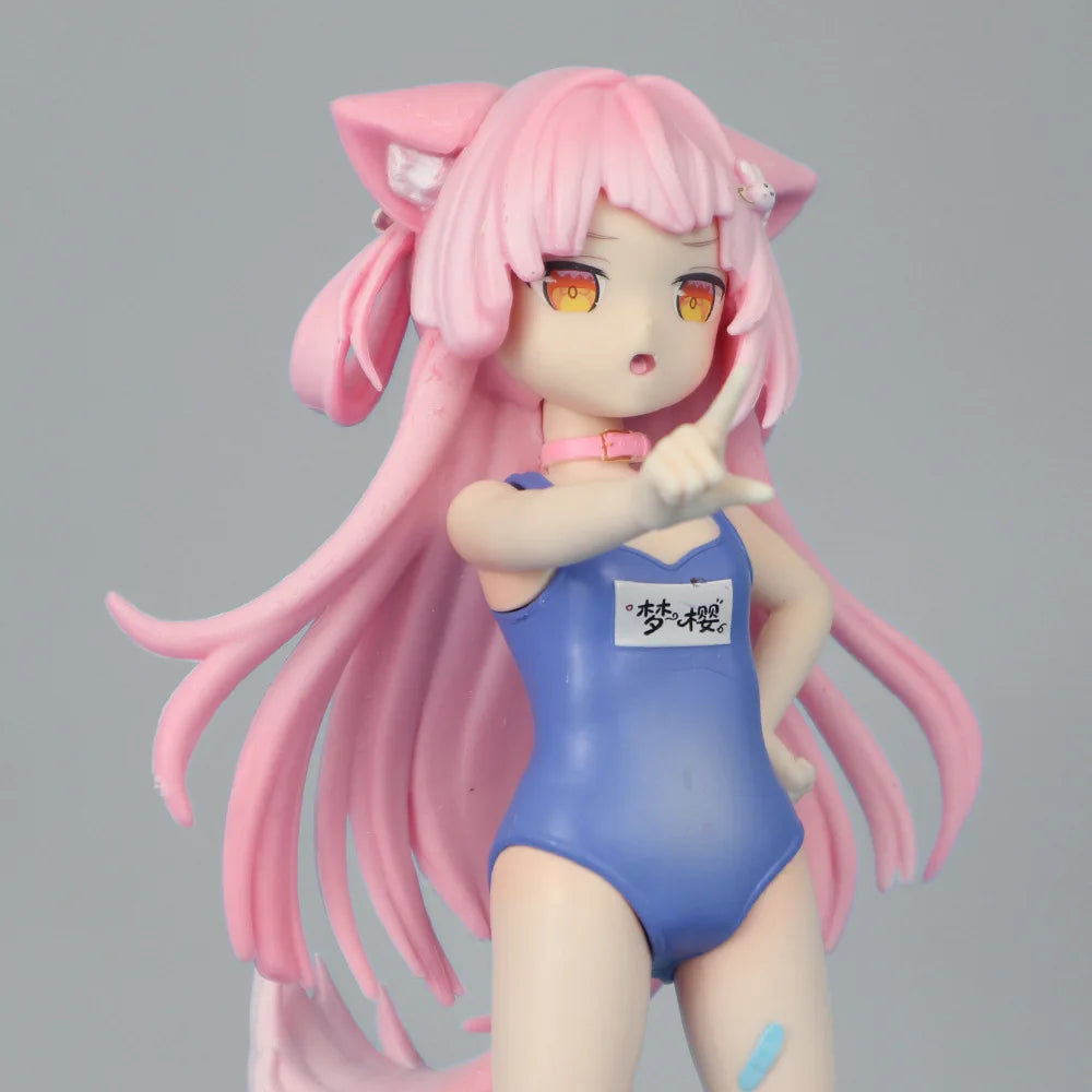 Mengying Anime Cat Ears Girl Figure Swimsuit Pink Hair Collectible Model Desktop Ornament For Anime Fans Collection Display