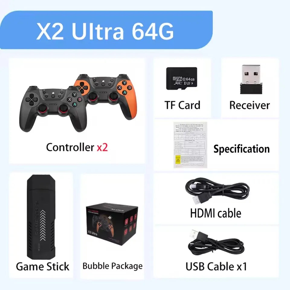 X2 Ultra 256G 60000 Game 4K Game Player HD Retro Video Game Console Wireless Charging Controller TV 30+ Simulators For Kids Gift