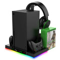 Lüfterständer und Ladestation für Xbox Series X-Konsole und -Controller mit 15RGB-Farblicht, Lagerung mit 3-stufigem Lüftersystem