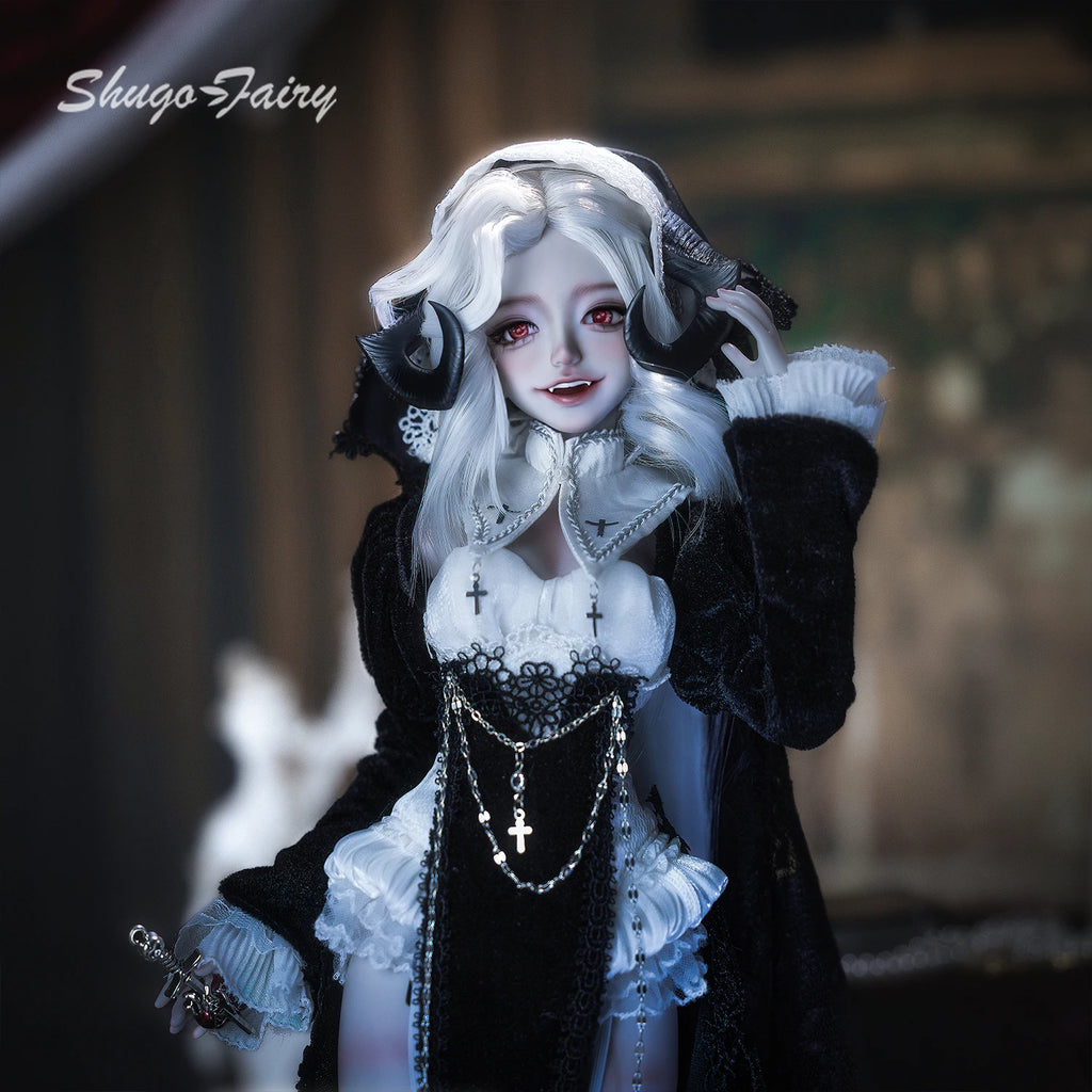 BJD Doll 1/4 Cassandra Fullset C Bariy Big Chest Body Demon Goat Horn Nun Satanic Evil Theme Resin Figure Shugafairy