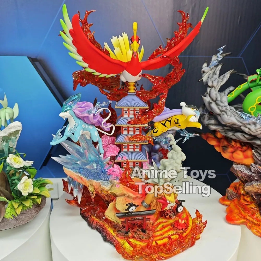 38cm/14.96in Anime Pokemon Figure Raikou/Suicune/Entei/Ho-Oh Action Figures Pvc Statue Collection Model Toys for Children Gifts