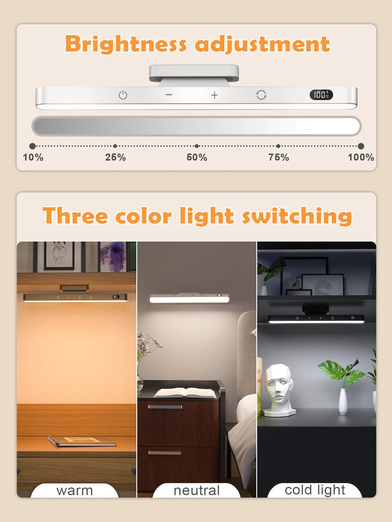 WILLED Touch Table Lamp Magnetic Desk Lamp Bulit-in 2500mAh Battery for Reading Cabinet Mirror Bedside Rechargeable Night Lights