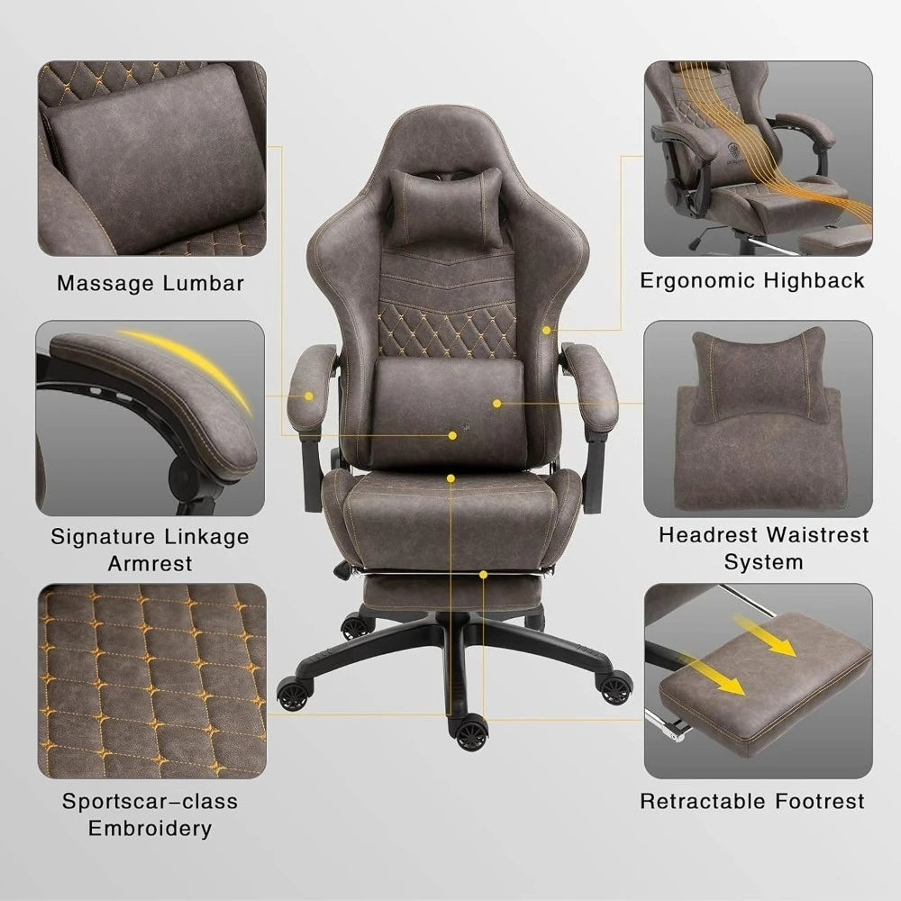 Gaming Chair Big and Tall, Ergonomic Game Chair for Adults with Footrest and Massage Lumbar Support, High Back Computer