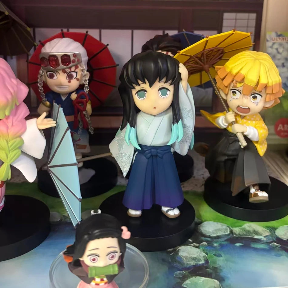 In stock 12cm kawaii  Demon Slayer Plum Rain Series with Box Handmade Model no Yaiba Kamado Nezuko Action Figure Ornament Gift