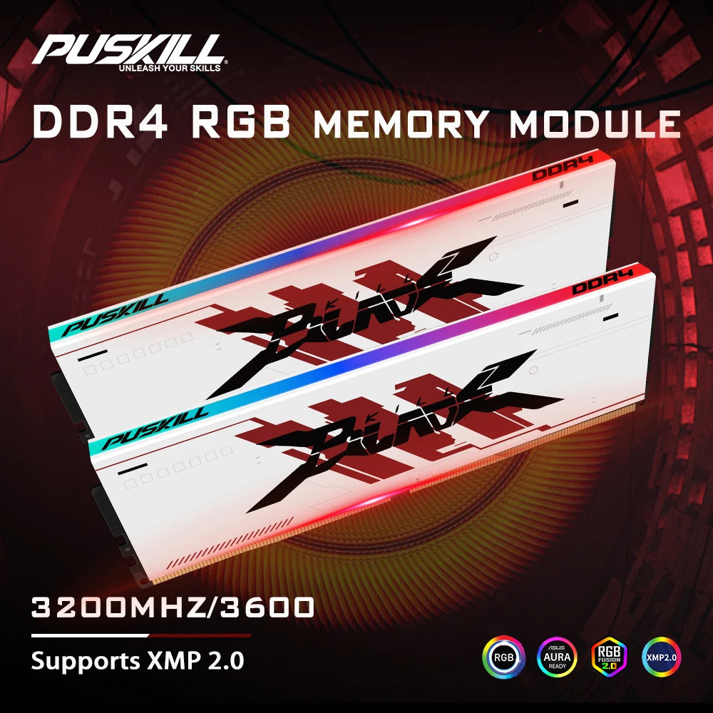 PUSKILL RGB DDR4 Memoria RAM  3600MHz 3200MHz 8GB 16GB  DIMM Desktop Gaming Memory