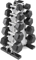 WF Athletic Supply 5 to 25 Pound Rubber-Coated Hex Dumbbell Set with Storage Rack for Muscle Toning and Strength Training