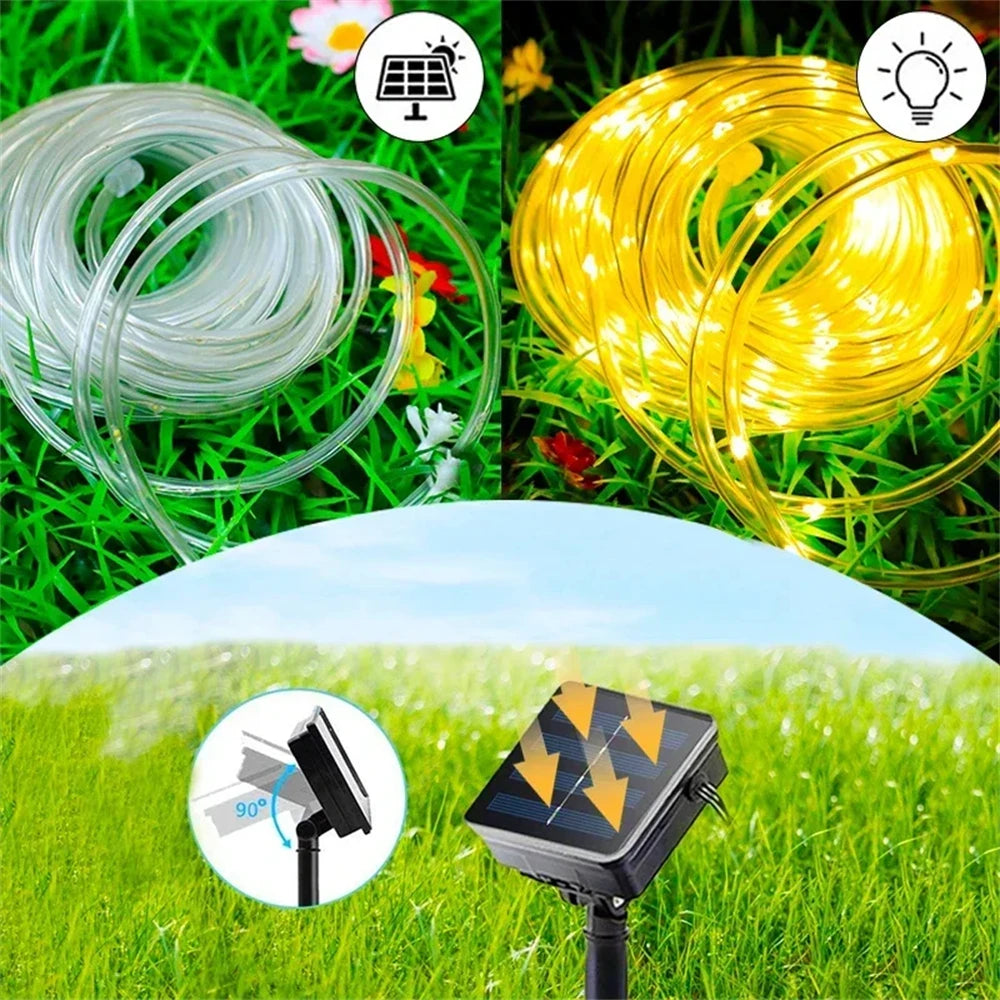 7M/12M/22M/32m Outdoor Solar Tube Rope Led Light Garden Christmas Decoration Fairy String Light Outdoor Wedding Party Led Lamp