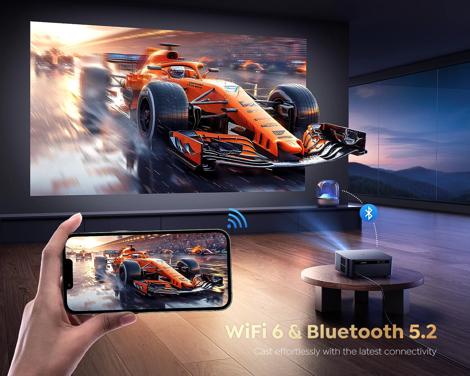 FHD 1080P-Projektor, Bluetooth-WLAN-Projektor, offiziell Netflix und AI-Autofokus, 1500 ANSI, 30000 Lumen, Autofokus, 4K-Unterstützung