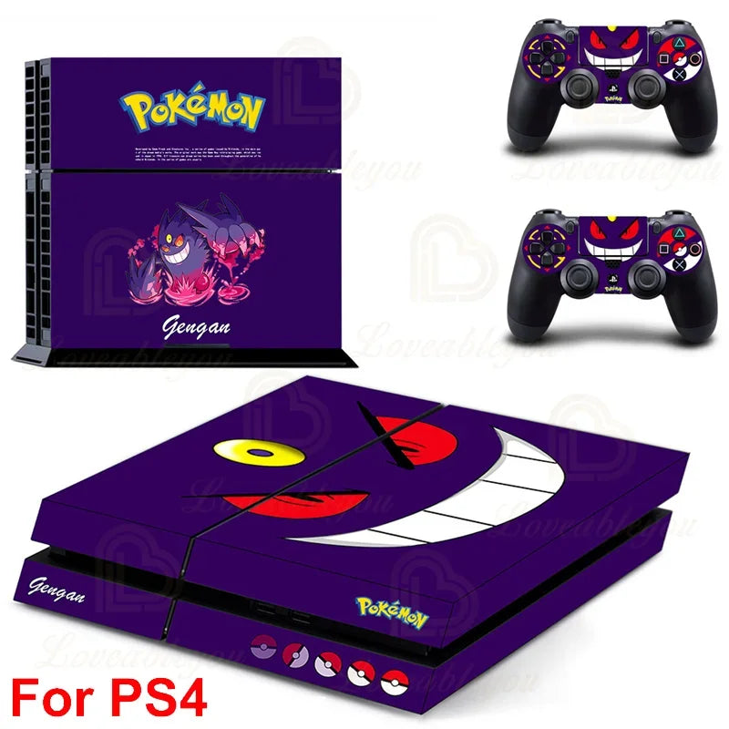 Gengar Stickers for SONY PS4 Pro Slim Console Pikachu Mew Full Body Skin Decals for PlayStation 4 Controller Gamepad